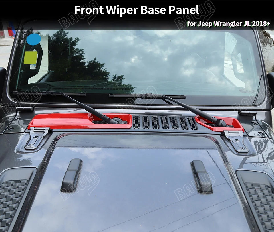 Red Black Front Wiper Base Panel Decoretion Cover Sticker for Jeep Wrangler JL Gladiator JT 2018-2020