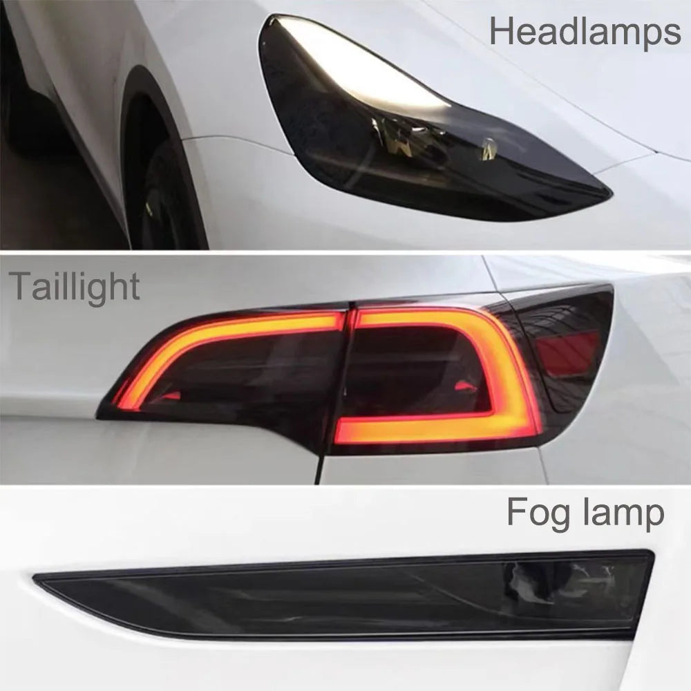 Tesla Model 3/Y TPU Blackened Light Protective Film – Headlight/Taillight/Foglight (2017-2023)