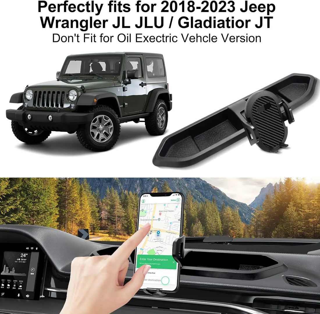 Phone Holder Dash Tray System Kit with Extension Arm Metal Rod for Jeep Wrangler JL JLU & Gladiator JT