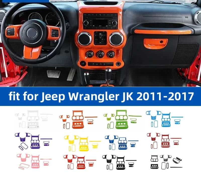 10 PCS Car Dashboard Center Console Interior Decoration Cover for Jeep Wrangler JK