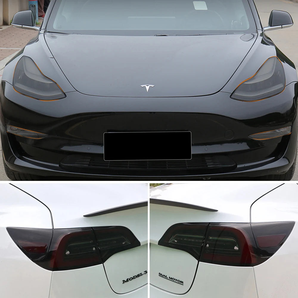 Tesla Model 3/Y TPU Blackened Light Protective Film – Headlight/Taillight/Foglight (2017-2023)